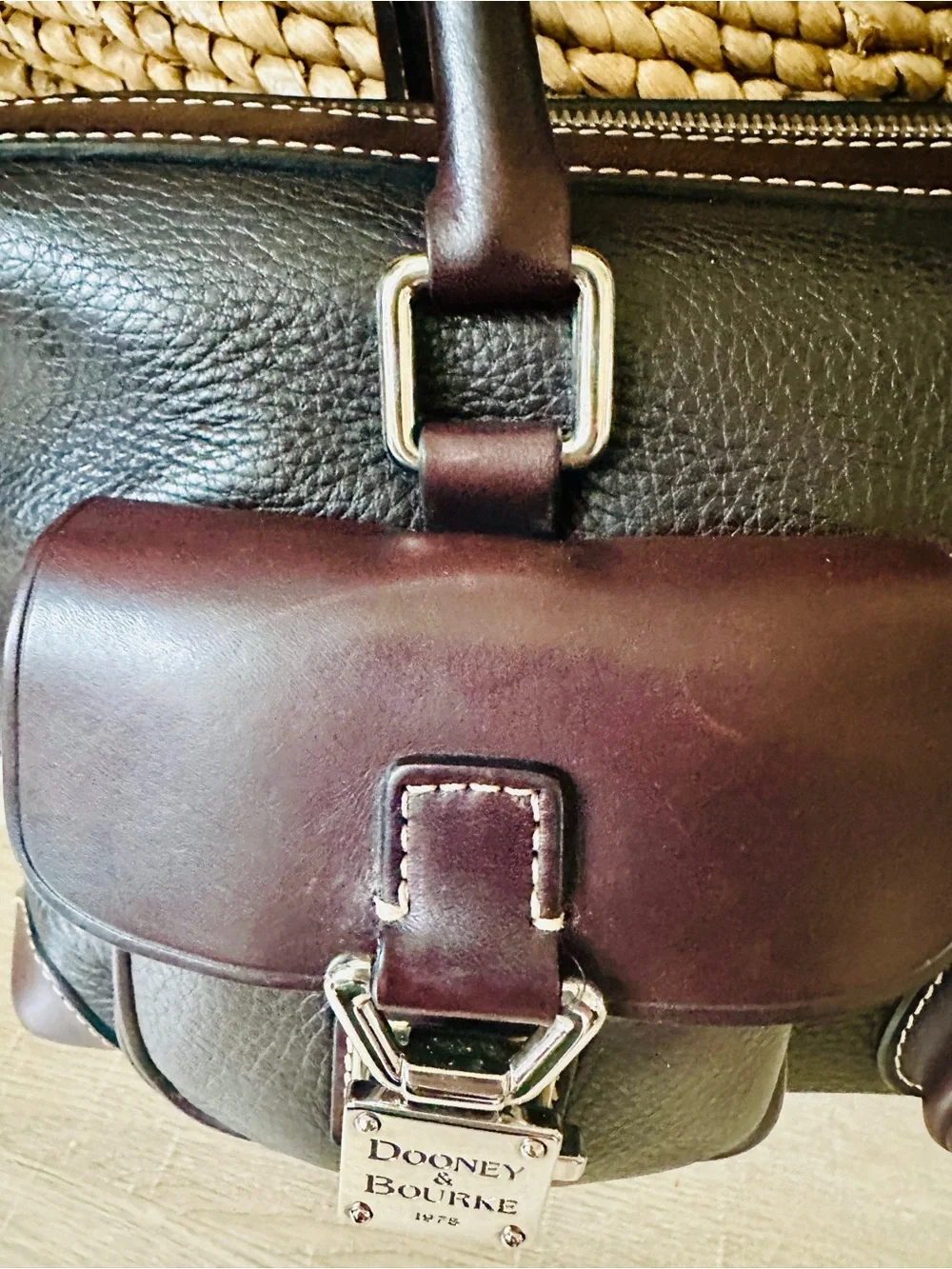 Dooney & Bourke Double Pocket Satchel | Black & Brown Leather